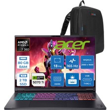 Acer Nitro 18 Aı Amd Ryzen™ 7 350 80GB Ddr5 2tb SSD RTX5070Tİ/12GB 115W 18inç Wqxga (2560 x 1600) IPS 165Hz Freedos Taşınabilir Gaming Bilgisayar NHQYDEY002F29+ZETTAÇANTA