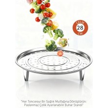 SHC4200 Inox Çelik Ayaklı Buharlı Pişirme Aparatı - 28 cm Çok Amaçlı Tencere Içi Haşlama Standı