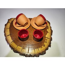 Artdocia Toprak 2'li Kırmızı Kahve Fincanı ve Kahve Yanı Su Bardağı Seti