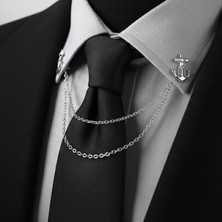 Gümüş Renk Çapa Zincirli Gömlek & Ceket & Damatlık & Yaka Iğnesi