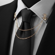 Gold Renk Çapa Zincirli Gömlek & Ceket & Damatlık & Yaka Iğnesi