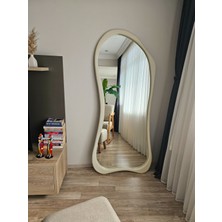Uğurlu Ayna 180X80 cm Asimetrik Boy Aynası - Ekru Ahşap Görünümlü Dekoratif Boy Aynası