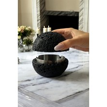 Gisvol Kapaklı Beton Küllük Ev, Ofis ve Kafe Için Paslanmaz Metal Hazneli Küllük Ay Görünümlü Siyah Gümüş