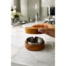 Gisvol Kapaklı Doğal Ahşap Küllük Ev, Ofis ve Kafe Için Paslanmaz Metal Hazneli Küllük Doğal Gold