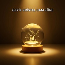 USB Bağlantılı Geyik Temalı Kristal Küre Masa Gece Lambası