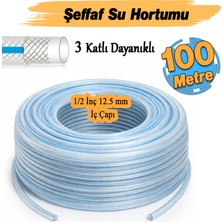 Badem10 Örgülü Şeffaf Bahçe Hortumu (100 Metre) Dayanıklı 3 Katlı Sağlam Çeşme Su Sulama Yıkama 12.5 mm 1/2"