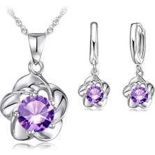 Mimozaavm 925 Ayar Gümüş Çiçek Kolye Kanca Küpe Seti Sevgiliye Hediye