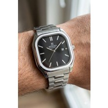 Reward Klasik Erkek Kol Saati | 42 mm Köşeli Çelik Kasa, Siyah Kadran, Çelik Kordon