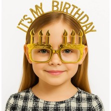 Pazarcan It&amp;#39;s My Birthday Yazılı Taç ve Mum Şekilli Gözlük Seti Altın Renk