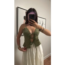 Nihanello Butik Bağcıklı Dantel Bluz