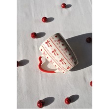 Qualitev 1 Adet Kurdeleli Kupa Seramik Çay Kahve Kupası 330 ml Kurdele Sevgililer Günü