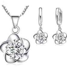 Mimozaavm 925 Ayar Gümüş Çiçek Kolye Kanca Küpe Seti Sevgiliye Hediye