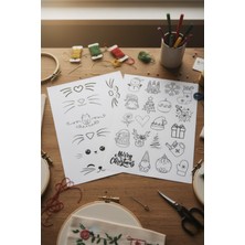 Ca Hand Embroidery 2'li SET Suda Eriyen Çözünen Yapışkanlı Tela Nakış Telası  Motif Seti Motifleri Yamaları Desenleri A4