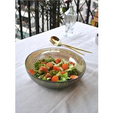 Qualitev 20 cm Cam Salata Tabağı Füme Salata Kasesi Orta Boy Tabak 2-3 Kişilik
