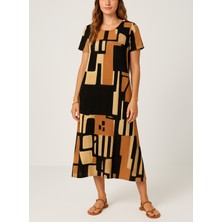 Alpaco Desenli Kısa Kollu Uzun/midi Elbise