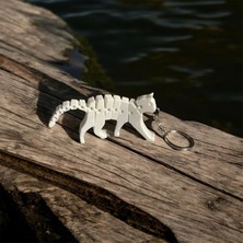 Portal 3d Port.al 3D Tasarım Eklemli ve Hareketli Gövde Kedi Anahtarlık - Beyaz -Siyah - Pla