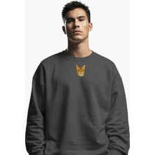 Muhtar Store Tekir Kedi Figürlü Unisex Sweatshirt – Dtf Baskı (Füme / Koyu Yeşil)