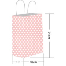 Home Pembe Puantiyeli Hediyelik Küçük Boy Kağıt Çanta 18X24X8CM 25 Adet