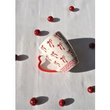 Qualitev 1 Adet Kurdeleli Kupa Seramik Çay Kahve Kupası 330 ml Kurdele Sevgililer Günü