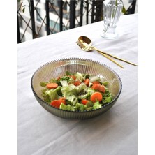 Qualitev 20 cm Cam Salata Tabağı Füme Salata Kasesi Orta Boy Tabak 2-3 Kişilik