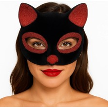 Pazarcan Siyah Renk Kırmızı Simli Süet Kaplama Kedi Maskesi 18X14 cm