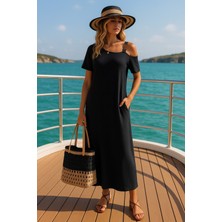 Alpaco Omuz Detay Salaş Kumaşı Kalın Penye Elbise