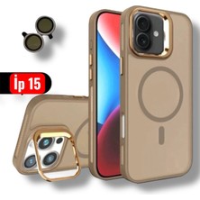 Bruntoo BR Iphone 15 Uyumlu Mat Serisi Standlı Kapak Magsafe Kılıf +Lens Koruma .