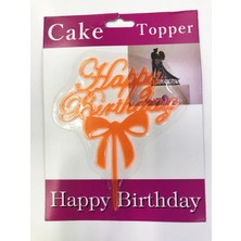 Pazarcan Happy Birthday Yazılı Fiyonklu Pasta Kek Çubuğu Turuncu Renk