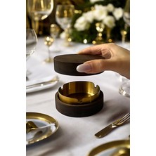 Gisvol Kapaklı Koyu Ahşap Küllük Ev, Ofis ve Kafe Için Paslanmaz Metal Hazneli Küllük Koyu Gold