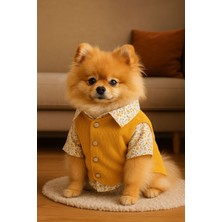 Patilemece Sarı Fitilli Çiçek Astarlı Kedi Köpek Gömleği