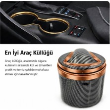 Stilix Garage Üniversal Porselen Yanmaz Koku Geçirmez Mavi Işıklı Lüx Oto Küllük Dumansız Kapaklı Gold Renk