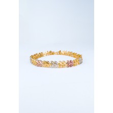 Stella Fortis Yaprak Form Detaylı Üç Renkli Bileklik – Altın, Gümüş & Rose | Sf Signature Serisi