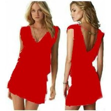 Pazarcan Likralı Plaj Elbisesi - 2 Beden - Kırmızı