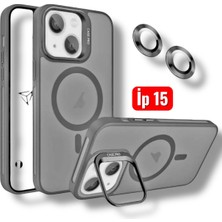 Bruntoo BR Iphone 15 Uyumlu Mat Serisi Standlı Kapak Magsafe Kılıf +Lens Koruma .
