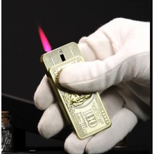 Nikaş Dolar Kabartmalı Koleksiyonluk Pembe Alevli Pürmüz Gazlı Çakmak - Kırmızı Renk Jet Alev