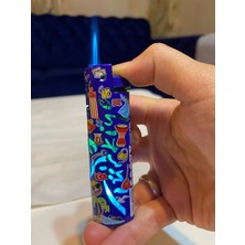 İndirim Center Yeni Işıklı Özel Desenli Gazlı Doldurulabilir Şık Tasarım Mavi Çakmak