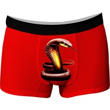 Onudabunuda Baskılı Erkek Boxer Kobra Desenli Pamuklu Kırmızı Siyah