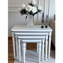 Aysa Mobilya 4lü Beyaz Gri Lüx Mdf Ahşap Zigon Sehpa