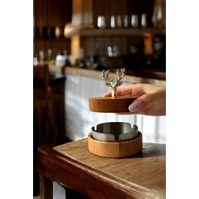 Gisvol Ahşap Kapaklı Geyik Figürlü Metal Iç Hazneli Dekoratif Küllük Masa Üstü Küllük Doğal Gümüş Geyikli