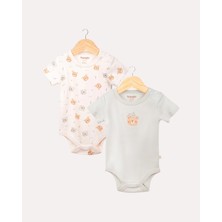 Hoogie %100 Organik Pamuk Gots Sertifikalı Kısa Kollu Teddy Desenli Bebek & Yenidoğan Body - Mint