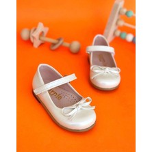 Surpie Shoes Ince Fiyonk Detaylı Kız Çocuk Babet, Kırmızı, Beyaz, Siyah Babet