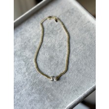 Zayora Aksesuar Vip Altın Renk Kare Taşlı Minimal Kolye