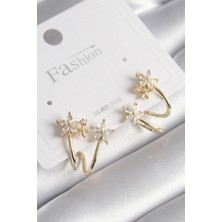 Clariss Pirinç Gold Renk Zirkon Taşlı Çiçek Model Kadın Küpe -KP-1223