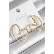 Clariss Pirinç Gold Renk Zirkon Taşlı Yılan Kalp Model Kadın Küpe -KP-1111