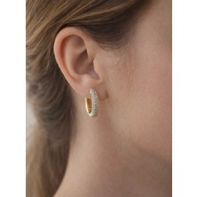 Zayora Aksesuar Taş Detaylı Altın Kaplama Orta Boy Halka Küpe