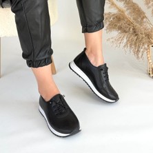 SEPET365 Tone Siyah Cilt Bağcıklı Spor Ayakkabı