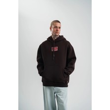 Erkek Premium Nakışlı Kapşonlu Sweatshirt Double Oversize Üç Iplik Pamuklu - Siyah