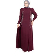 Melek Bordo Şık Abiye Elbise