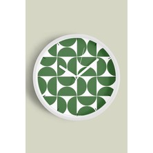 JHAAR Yeşil Geometrik Desenli Modern Duvar Saati - 42CM - Önü Camlı Beyaz Kasa