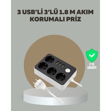 TeknoBaran 4 Prizli 3 USB Portlu Anahtarlı Akım Korumalı Priz